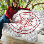 Red Satanic Pentagram Symbol Print Quilt