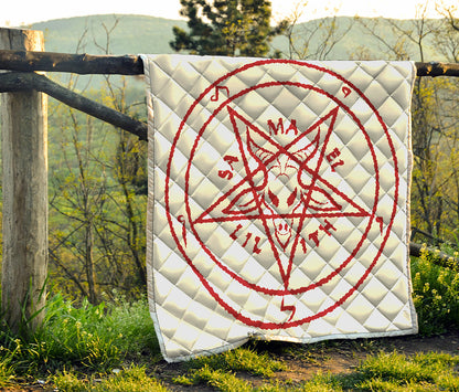 Red Satanic Pentagram Symbol Print Quilt