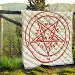 Red Satanic Pentagram Symbol Print Quilt