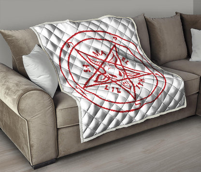 Red Satanic Pentagram Symbol Print Quilt