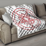 Red Satanic Pentagram Symbol Print Quilt