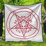 Red Satanic Pentagram Symbol Print Quilt