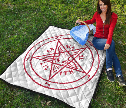 Red Satanic Pentagram Symbol Print Quilt