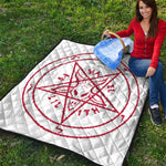 Red Satanic Pentagram Symbol Print Quilt