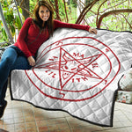 Red Satanic Pentagram Symbol Print Quilt
