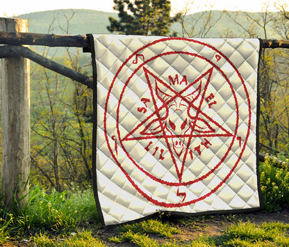 Red Satanic Pentagram Symbol Print Quilt