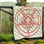 Red Satanic Pentagram Symbol Print Quilt