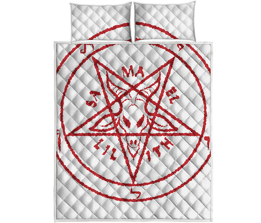 Red Satanic Pentagram Symbol Print Quilt Bed Set
