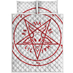 Red Satanic Pentagram Symbol Print Quilt Bed Set