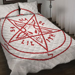 Red Satanic Pentagram Symbol Print Quilt Bed Set