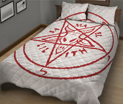 Red Satanic Pentagram Symbol Print Quilt Bed Set