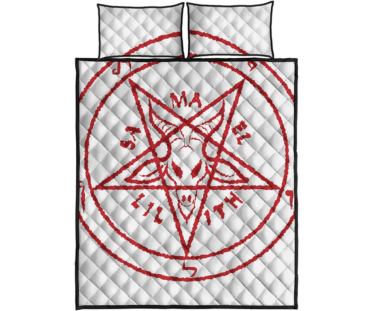 Red Satanic Pentagram Symbol Print Quilt Bed Set