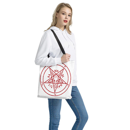 Red Satanic Pentagram Symbol Print Tote Bag