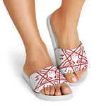 Red Satanic Pentagram Symbol Print White Slide Sandals