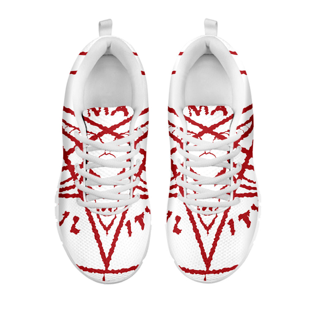 Red Satanic Pentagram Symbol Print White Sneakers