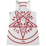 Red Satanic Pentagram Symbol Print Women's Racerback Tank Top