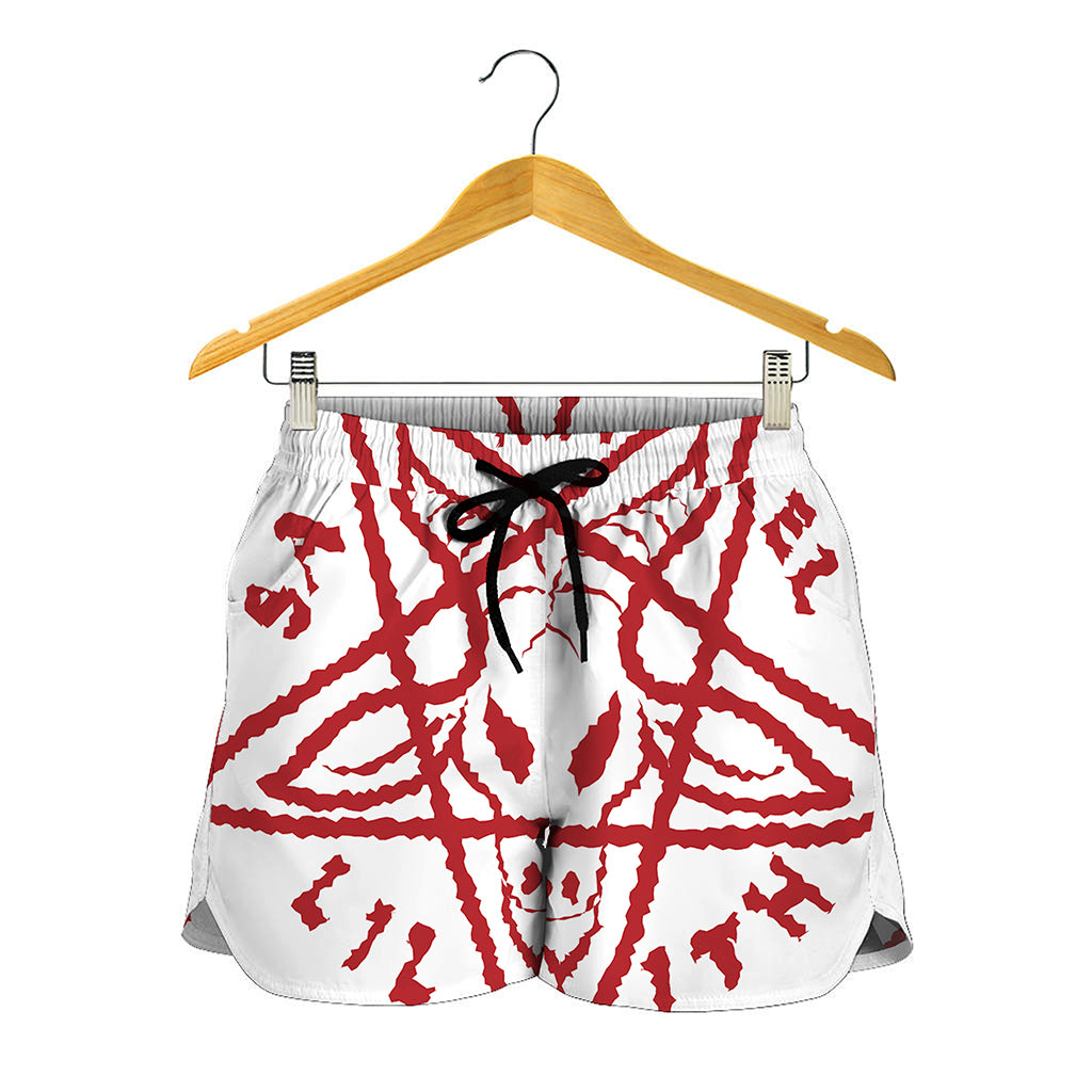 Red Satanic Pentagram Symbol Print Women's Shorts