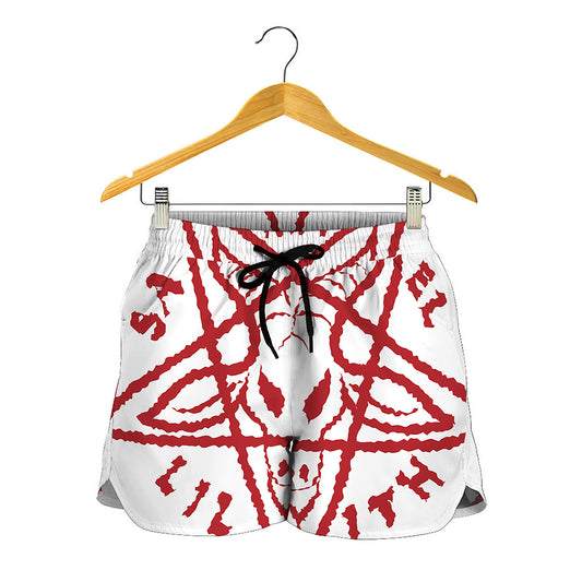 Red Satanic Pentagram Symbol Print Women's Shorts