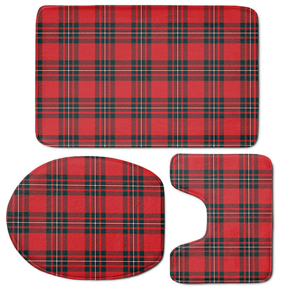 Red Scottish Tartan Pattern Print 3 Piece Bath Mat Set