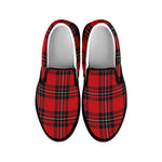 Red Scottish Tartan Pattern Print Black Slip On Shoes