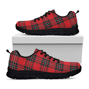 Red Scottish Tartan Pattern Print Black Sneakers