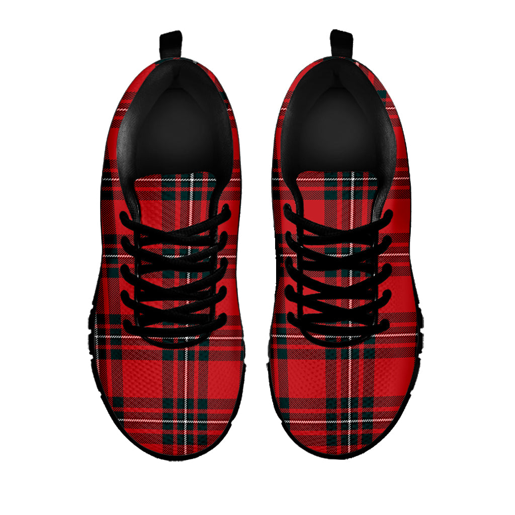 Red Scottish Tartan Pattern Print Black Sneakers