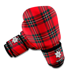 Red Scottish Tartan Pattern Print Boxing Gloves