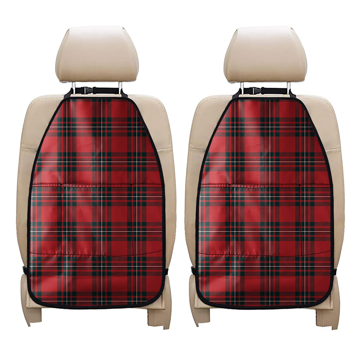 Red Scottish Tartan Pattern Print Car Seat Organizers