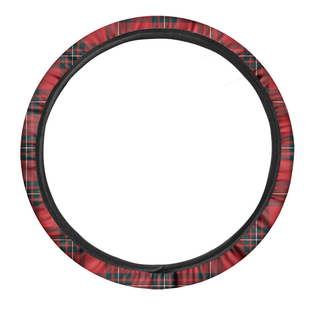 Red Scottish Tartan Pattern Print Car Steering Wheel Cover