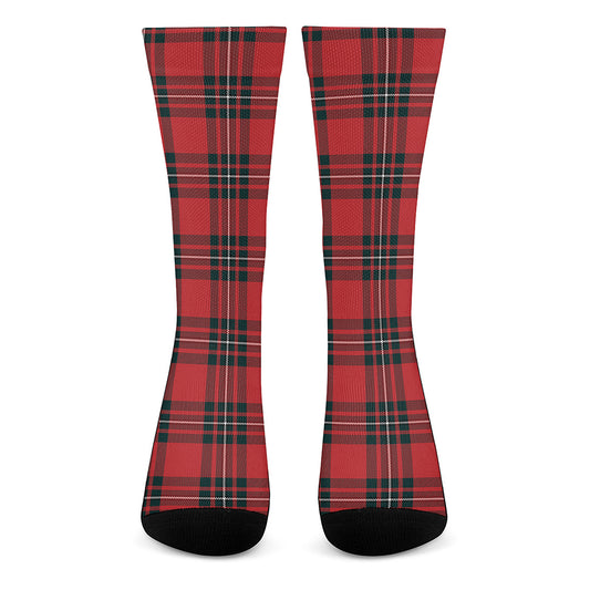 Red Scottish Tartan Pattern Print Crew Socks