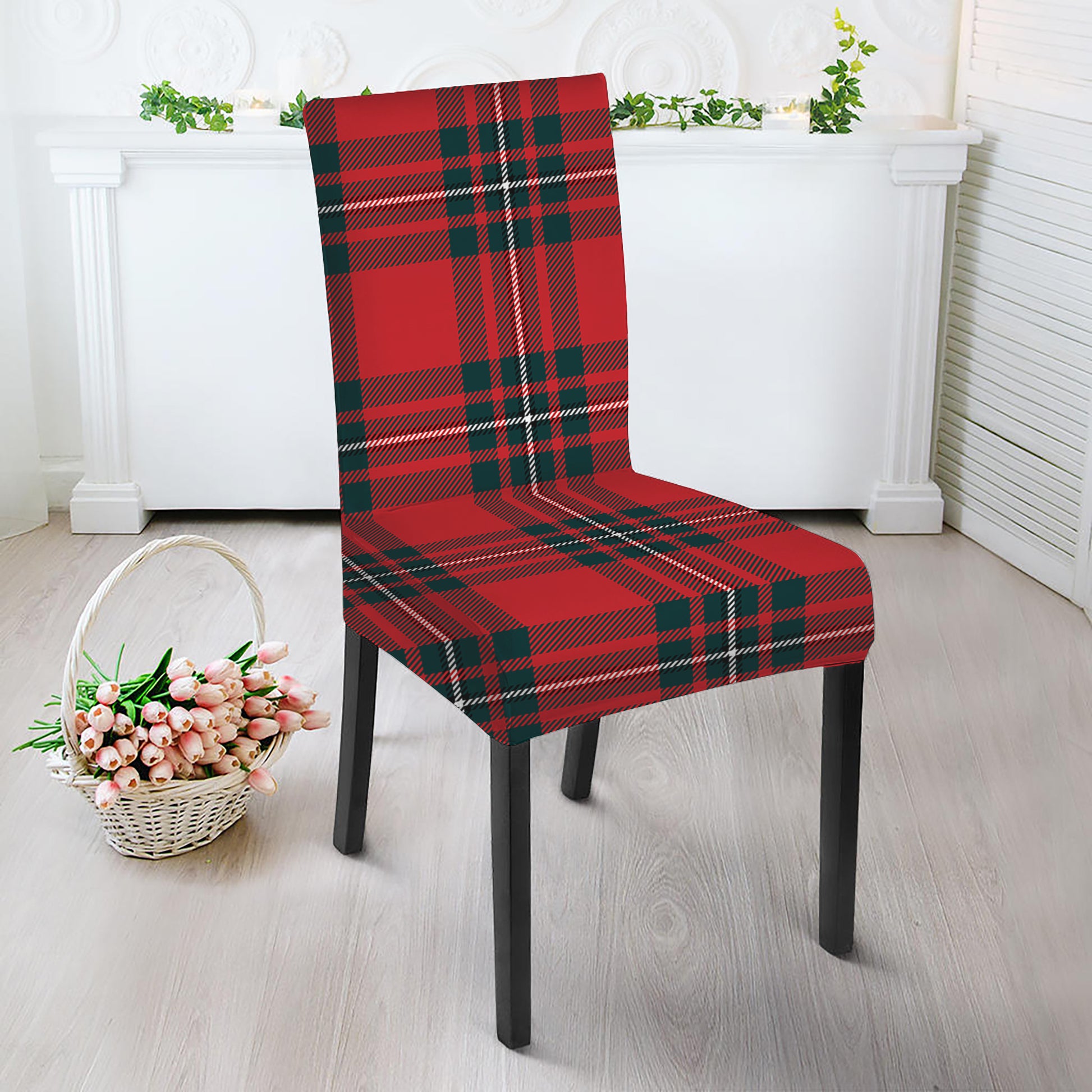 Red Scottish Tartan Pattern Print Dining Chair Slipcover