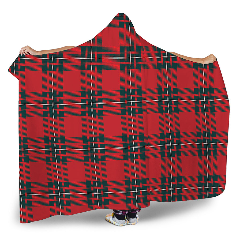 Red Scottish Tartan Pattern Print Hooded Blanket