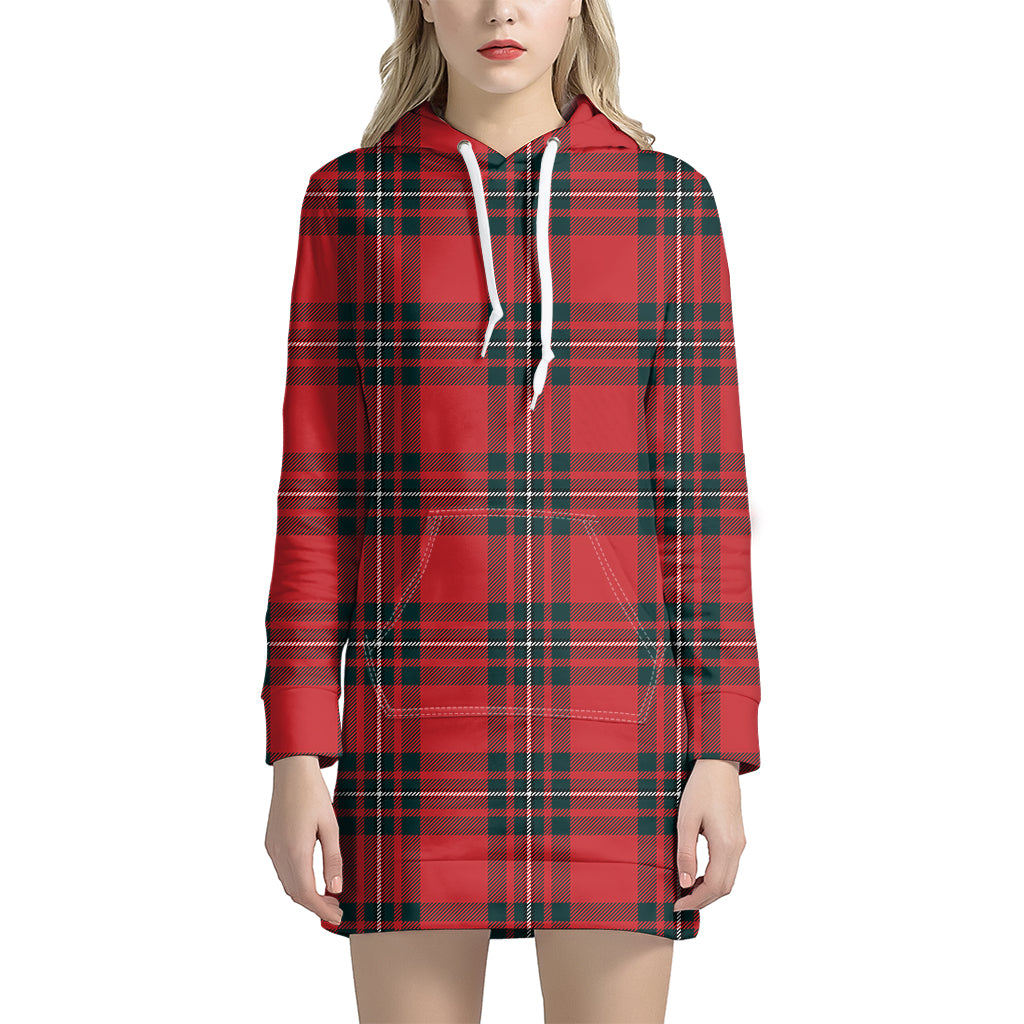 Red Scottish Tartan Pattern Print Hoodie Dress