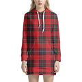 Red Scottish Tartan Pattern Print Pullover Hoodie Dress