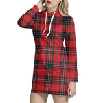 Red Scottish Tartan Pattern Print Hoodie Dress