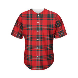 Red Scottish Tartan Pattern Print Men's Baseball Jersey