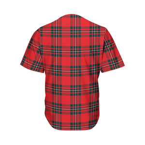 Red Scottish Tartan Pattern Print Men's Baseball Jersey