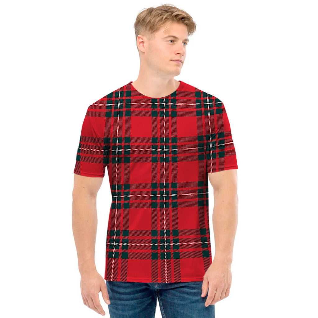 Red Scottish Tartan Pattern Print Men's T-Shirt