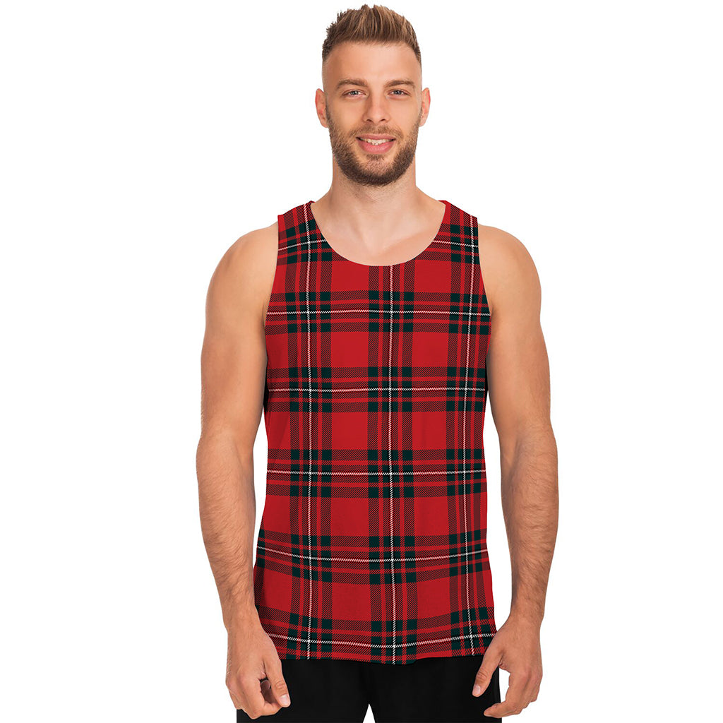 Red Scottish Tartan Pattern Print Men's Tank Top