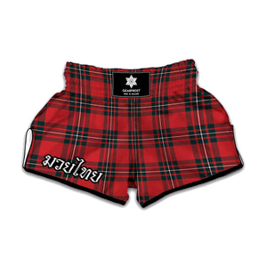 Red Scottish Tartan Pattern Print Muay Thai Boxing Shorts