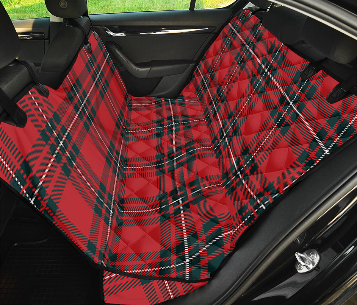 Red Scottish Tartan Pattern Print Pet Car Back Seat Cover