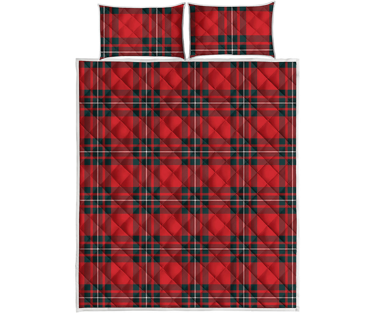 Red Scottish Tartan Pattern Print Quilt Bed Set