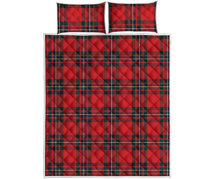 Red Scottish Tartan Pattern Print Quilt Bed Set