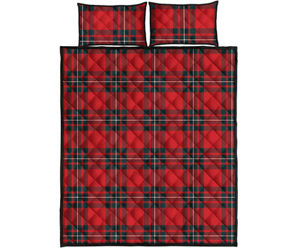 Red Scottish Tartan Pattern Print Quilt Bed Set