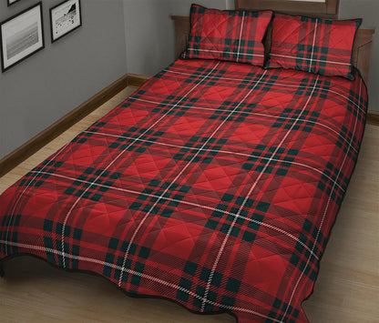 Red Scottish Tartan Pattern Print Quilt Bed Set