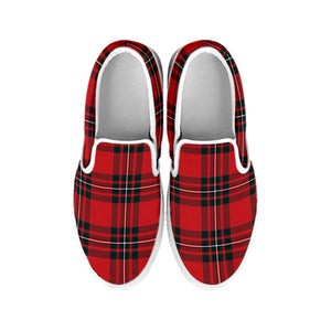 Red Scottish Tartan Pattern Print White Slip On Shoes