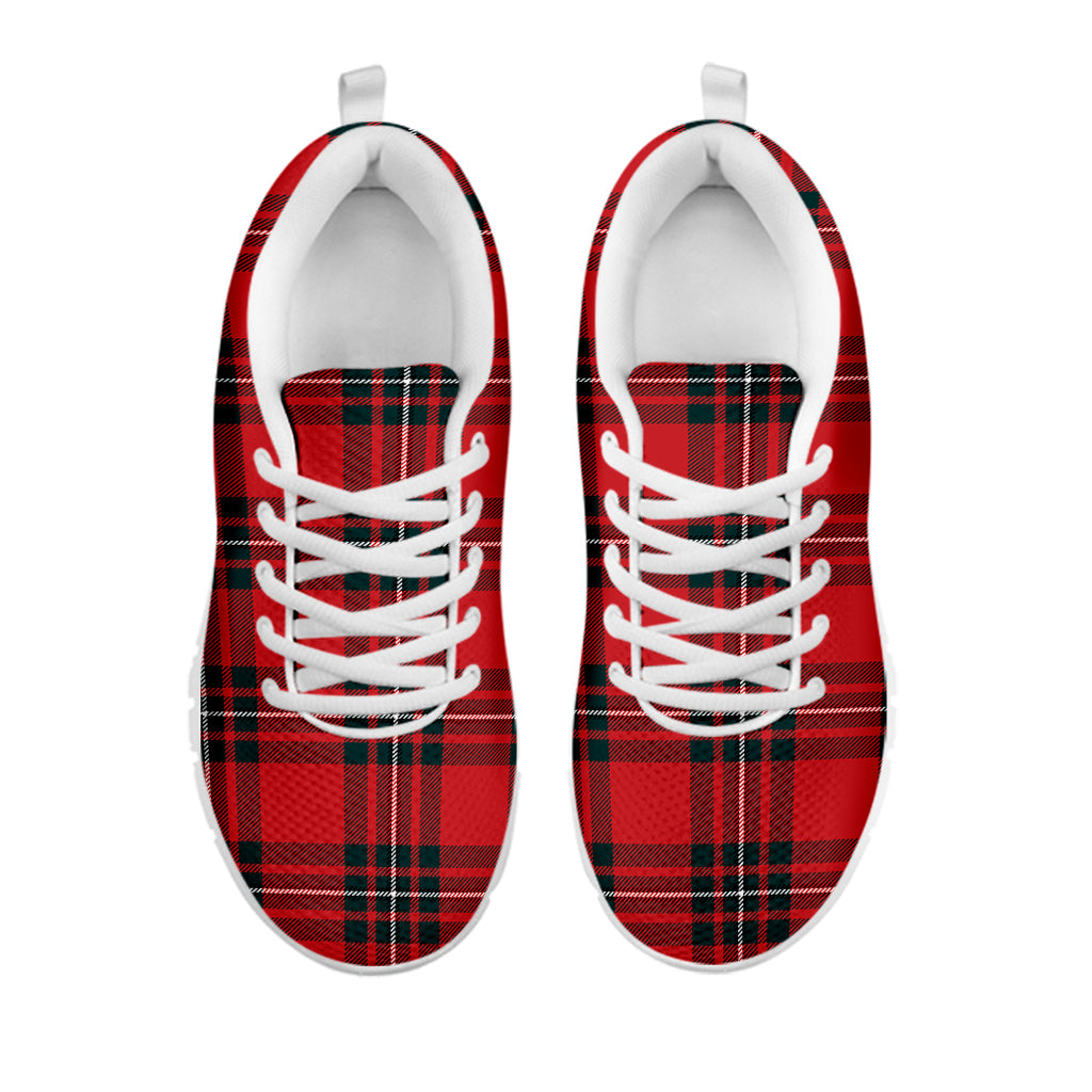 Red Scottish Tartan Pattern Print White Sneakers