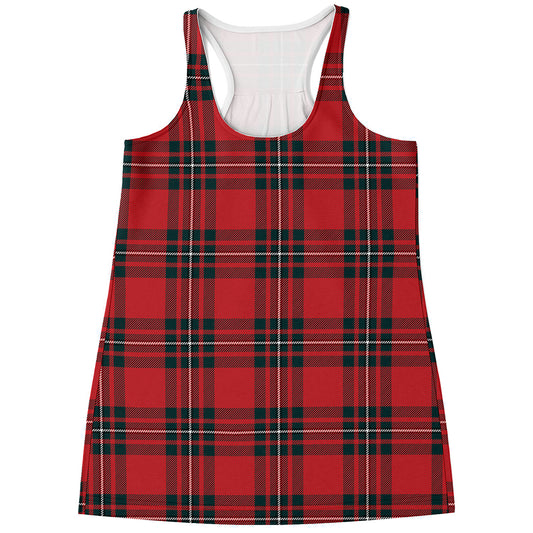 Red Scottish Tartan Pattern Print Women's Racerback Tank Top