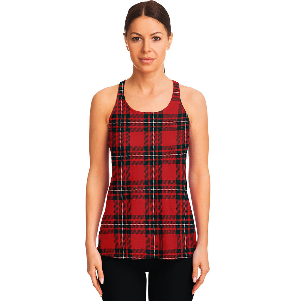 Red Scottish Tartan Pattern Print Women's Racerback Tank Top