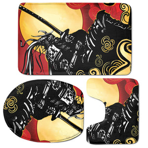 Red Sky And Golden Sun Samurai Print 3 Piece Bath Mat Set